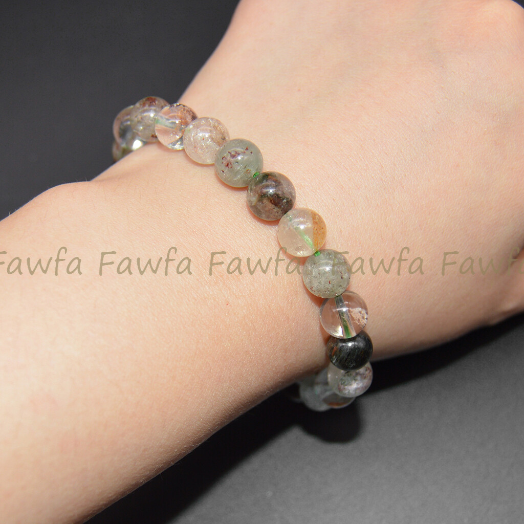 6 Pcs 8mm Green Phantom Ghost Quartz Crystal Round Gems Beads Elastic Bracelet