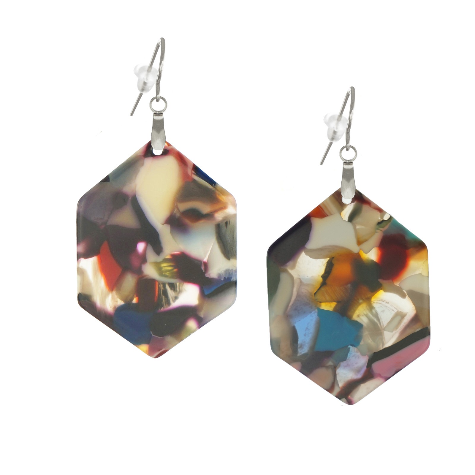 Colorful Hex Statement Boho Earrings, Hypoallergenic 18K Gold or Platinum Wires
