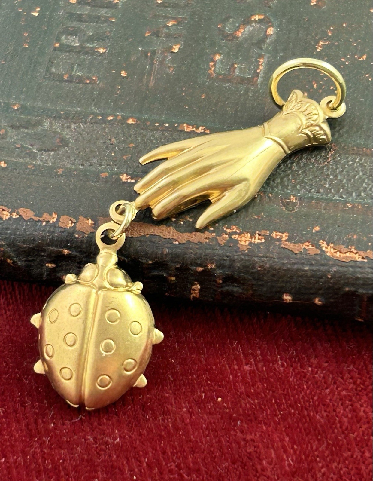 Ladybug Charm Pendant Victorian Hand Brass Stamping Good Luck Charm Jewelry