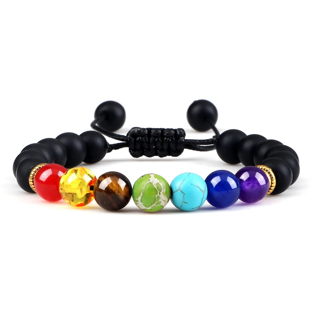 Handmade Adjustable Braided Bracelet Black Lava Stone Crown Tiger Eye Beads