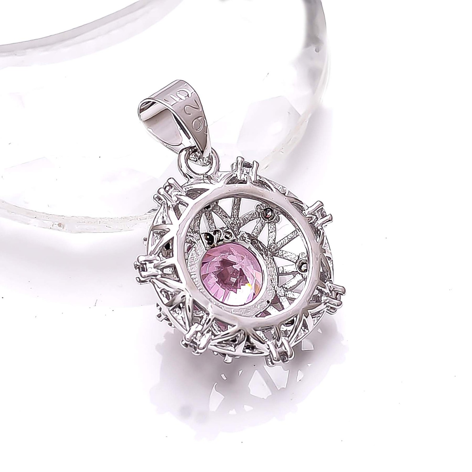 Pink Sapphire – Simulated & CZ Gemstone 925 Sterling Silver Pendant 1.00″ P7863
