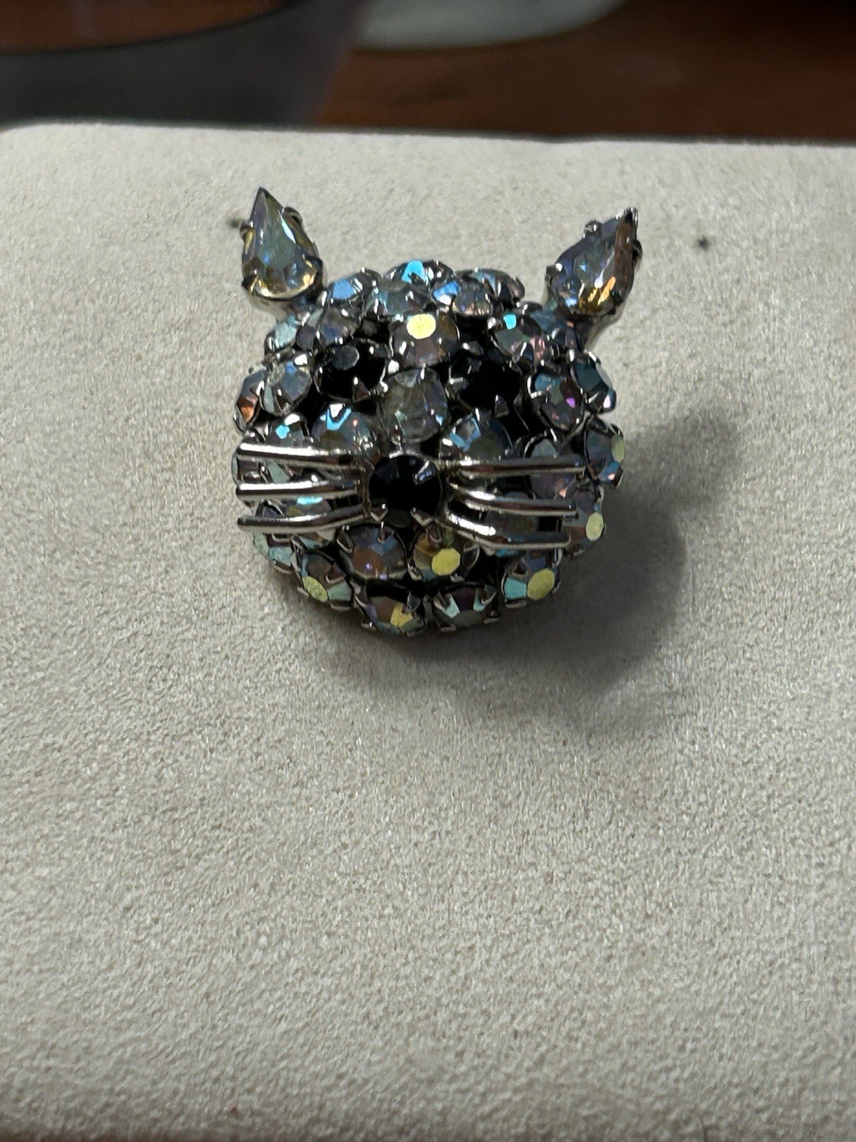 Vintage Warner signed Cat Face Rhinestone Cluster Brooch