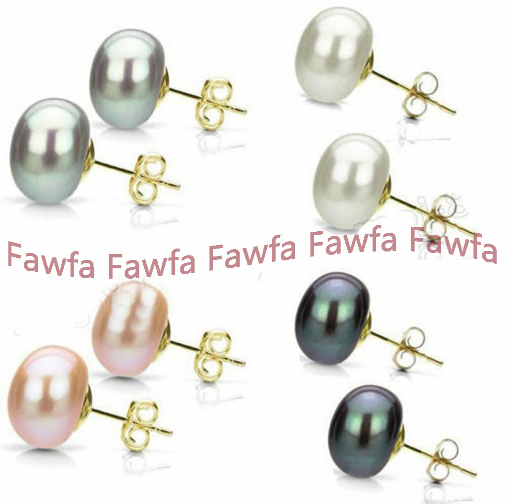 Wholesale Natural Genuine Akoya Freshwater Pearl 14K Gold Stud Earrings AAA