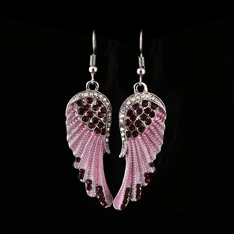 Women’s Angel Wings Inlaid Rhinestone w Hook Closure Dangled Earrings NwT