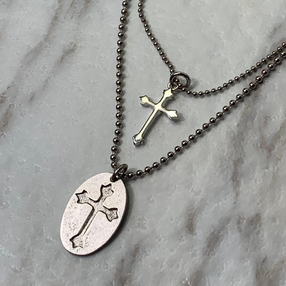 SV925 Double Chain Cross Necklace Y2K