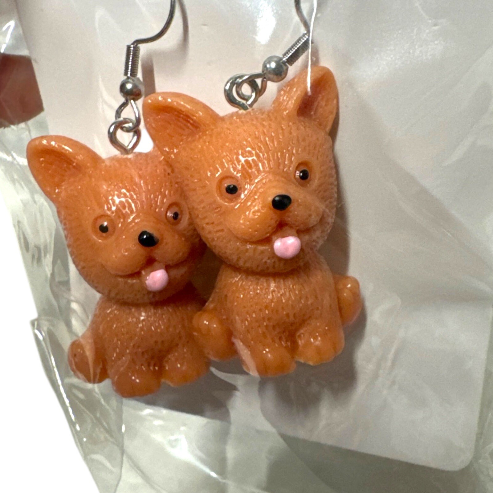 Puppy Earrings Jewelry Adults Kids Dangle Acrylic Brown Set of 2 New in Package