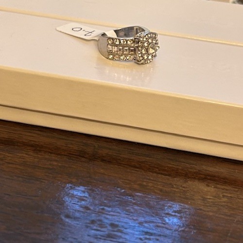 Size 7 Silver Tone Round CZ Diamond Ring No Mark