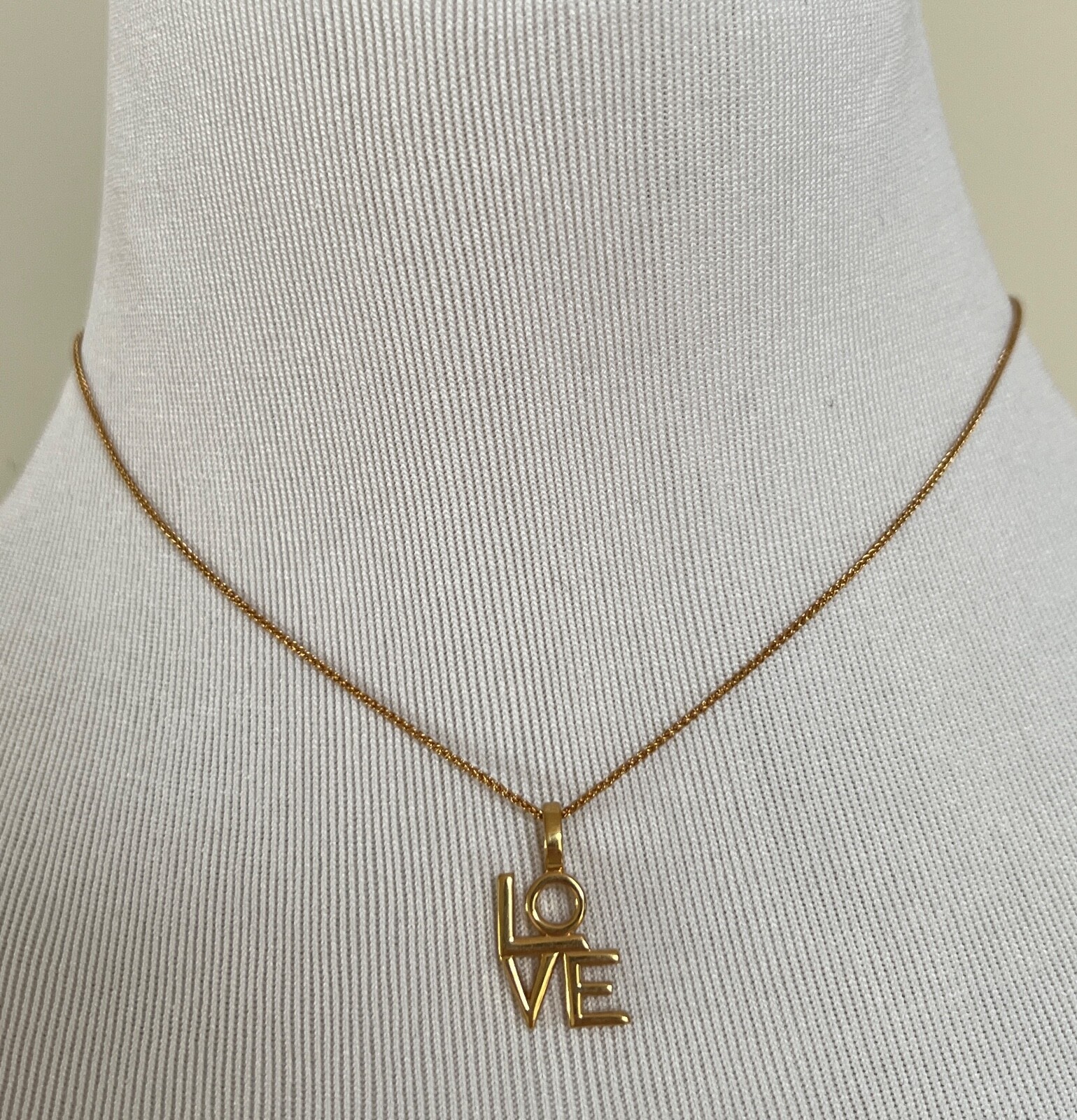 NIB Saint Laurent YSL LOVE Charm Antique Gold Brass Pendant Chain Necklace $650