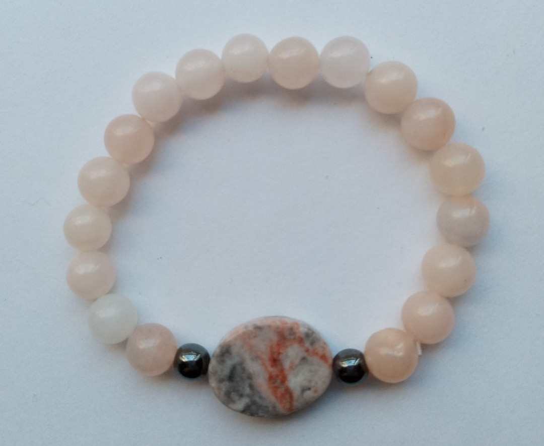 NEW PINK/GRAY MARBLE & PINK AVENTURINE BRACELET, BUY ANY 2 GET 3RD FREE