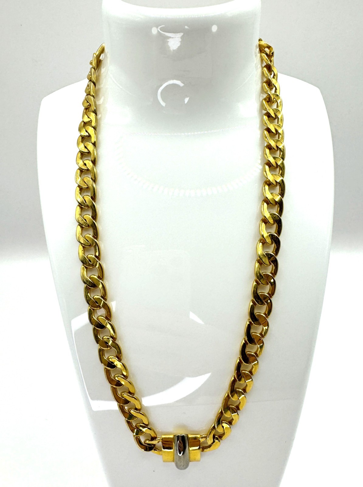 Vtg Valentino Garavani Italy Two-Tone Curb Chain Statement Necklace Couture 90s