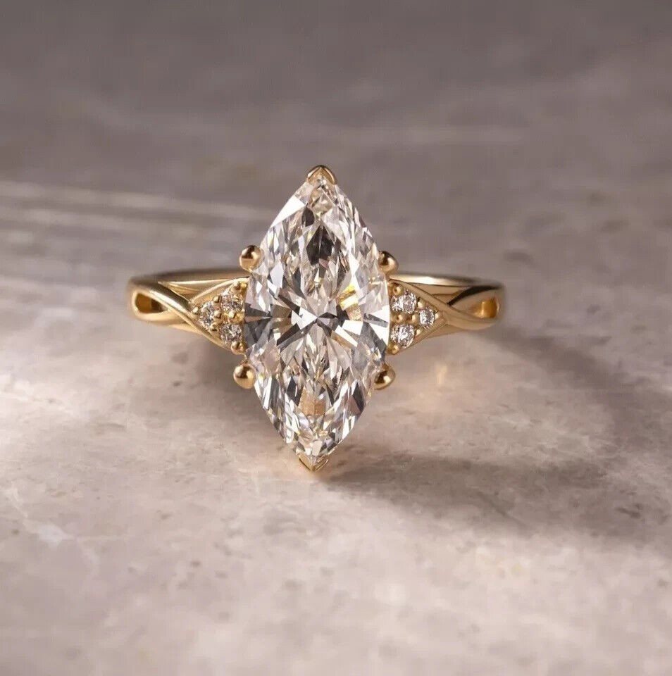 3Ct Marquise Cut Simulated Diamond Pretty Engagement Ring 14k Yellow Gold Plated