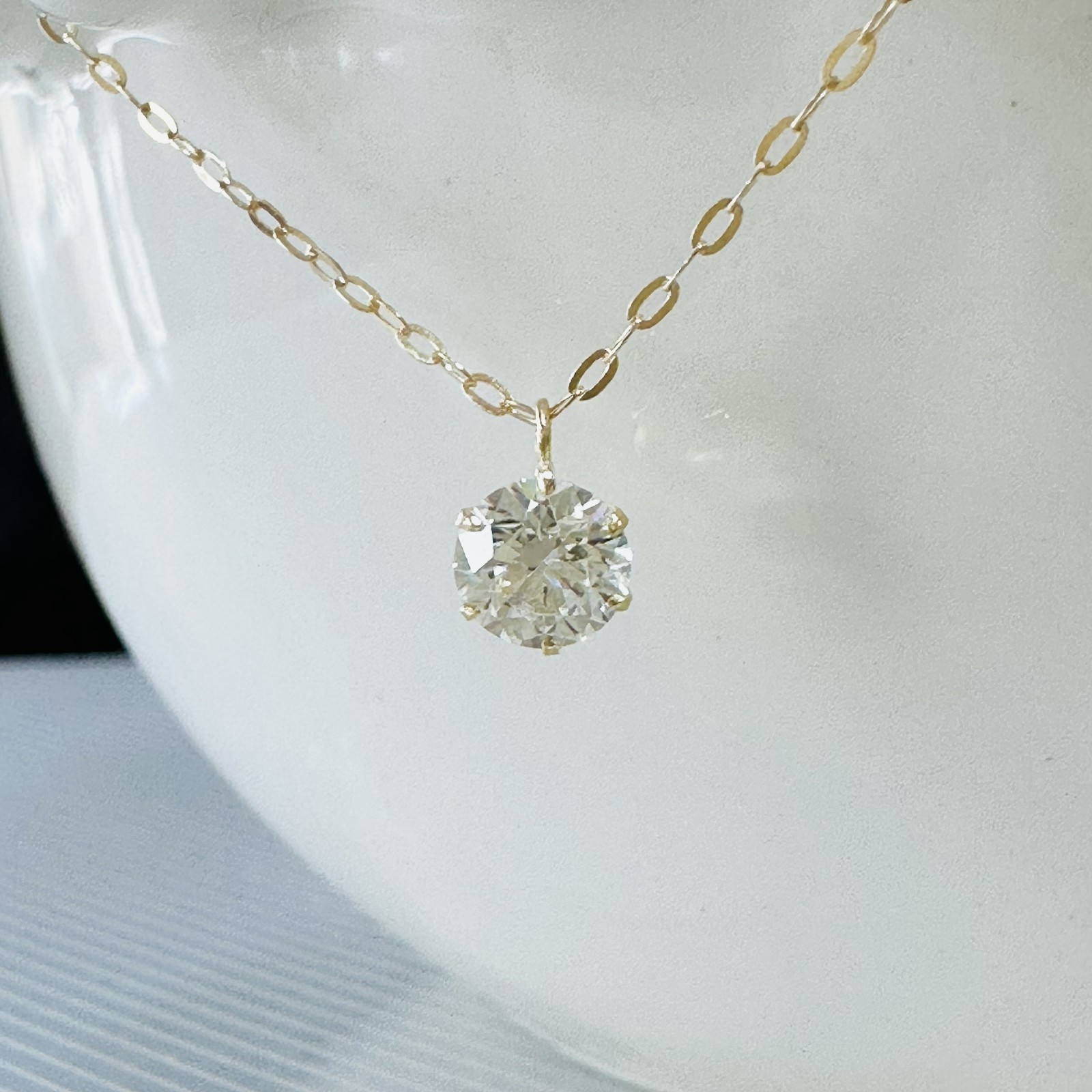 K18 Natural Diamond Necklace 0.44ct Azuki chain 40cm　Comes with a GIA certifica