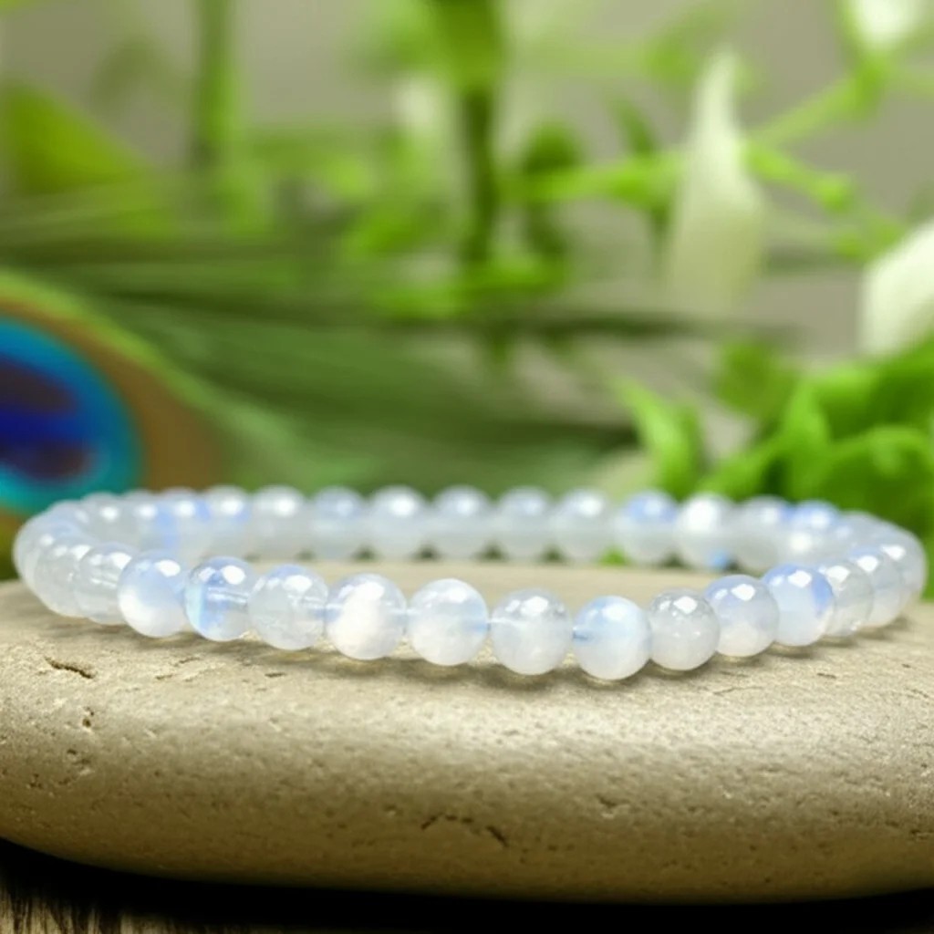 Natural Moonstone 4MM Round Bead Healing Reiki Gemstone Women Men Bracelet Gift