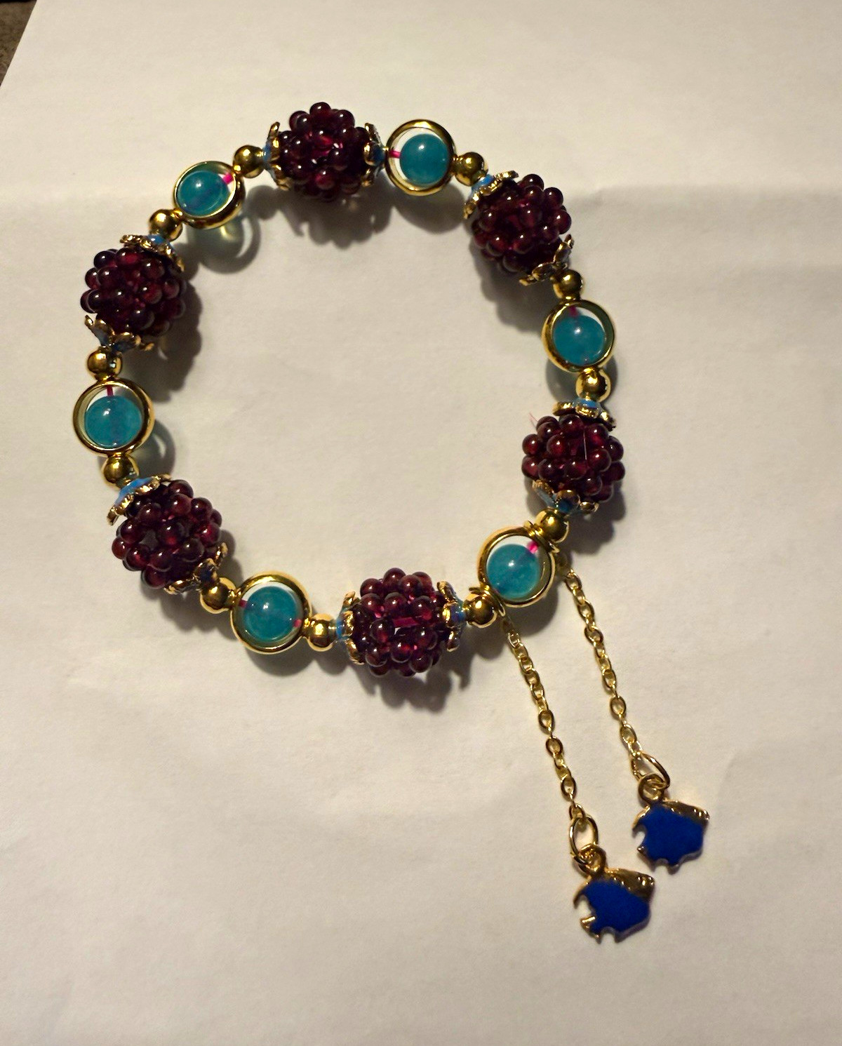 Artisan, Gold Tone, Berry Cluster, and Turquoise beaded stretchy bracelet