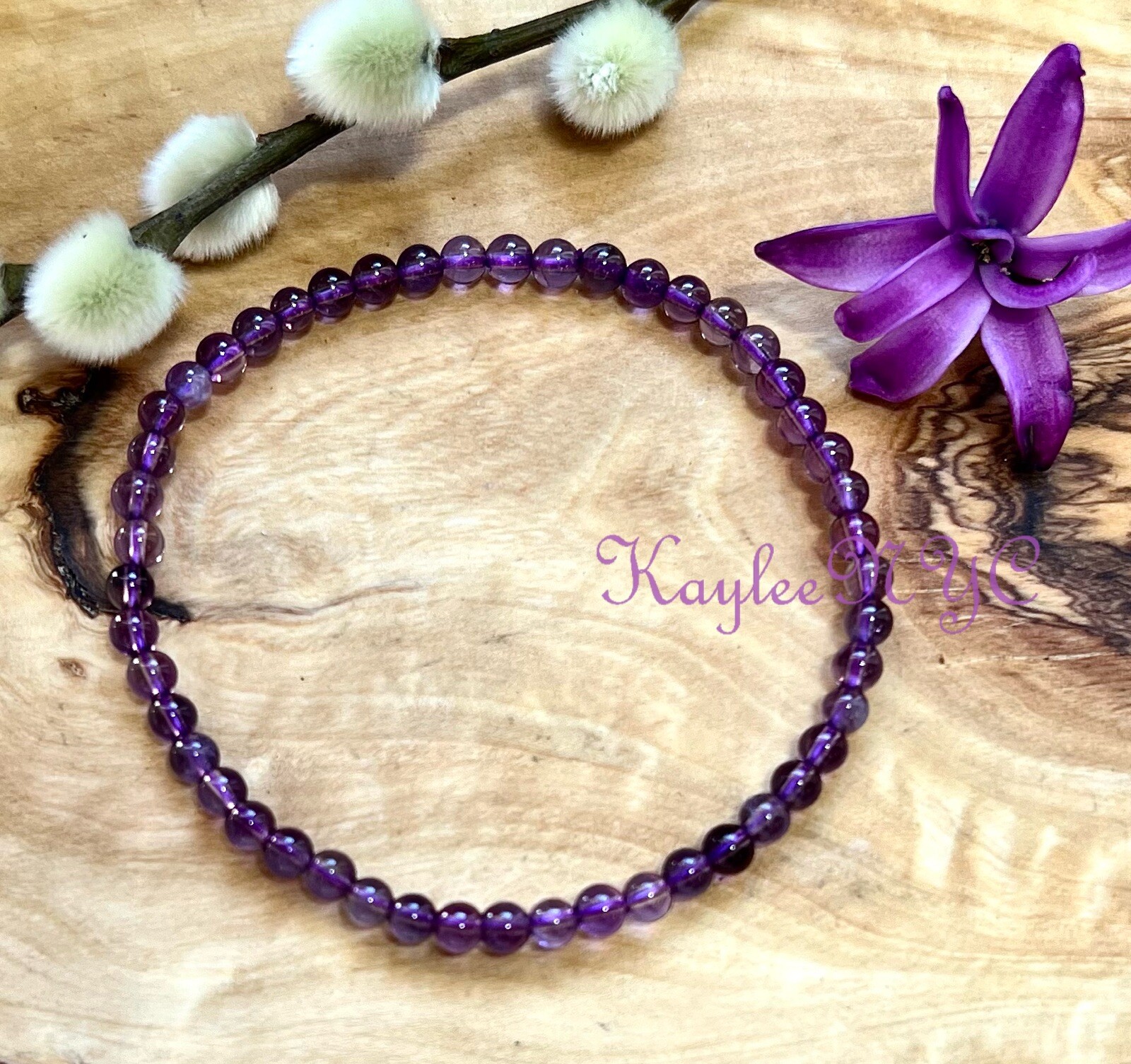 Wholesale Lot 6 Pcs Natural Amethyst 4mm 7.5” Crystal Stretch Bracelet