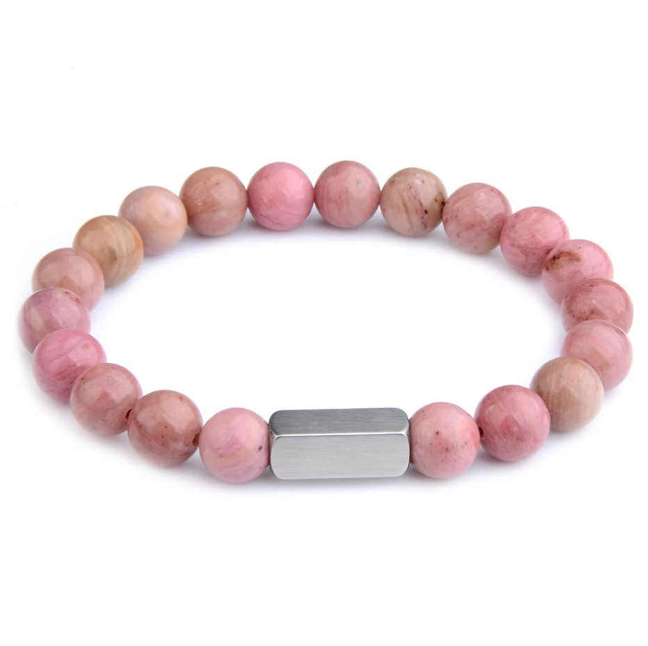 1 pc Natural Stone Bead Bracelet Tiger Eye Lava Stainless Steel
