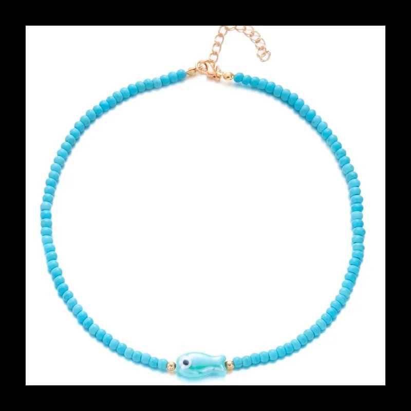 Bohemian Color Simple Ceramic Small Fish Rice Bead Necklace Female Collarbone Ch