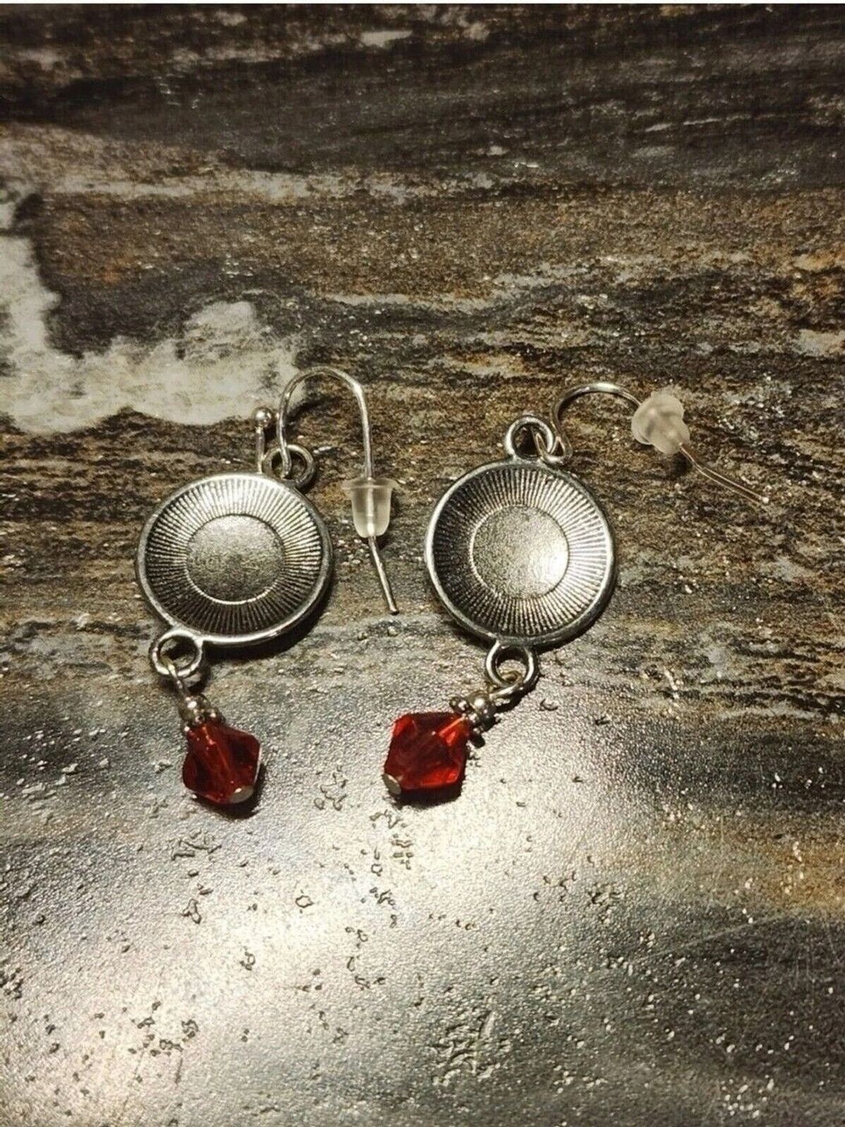 Colorful Circle Dangle Earrings Red Teal White Retro Jewelry