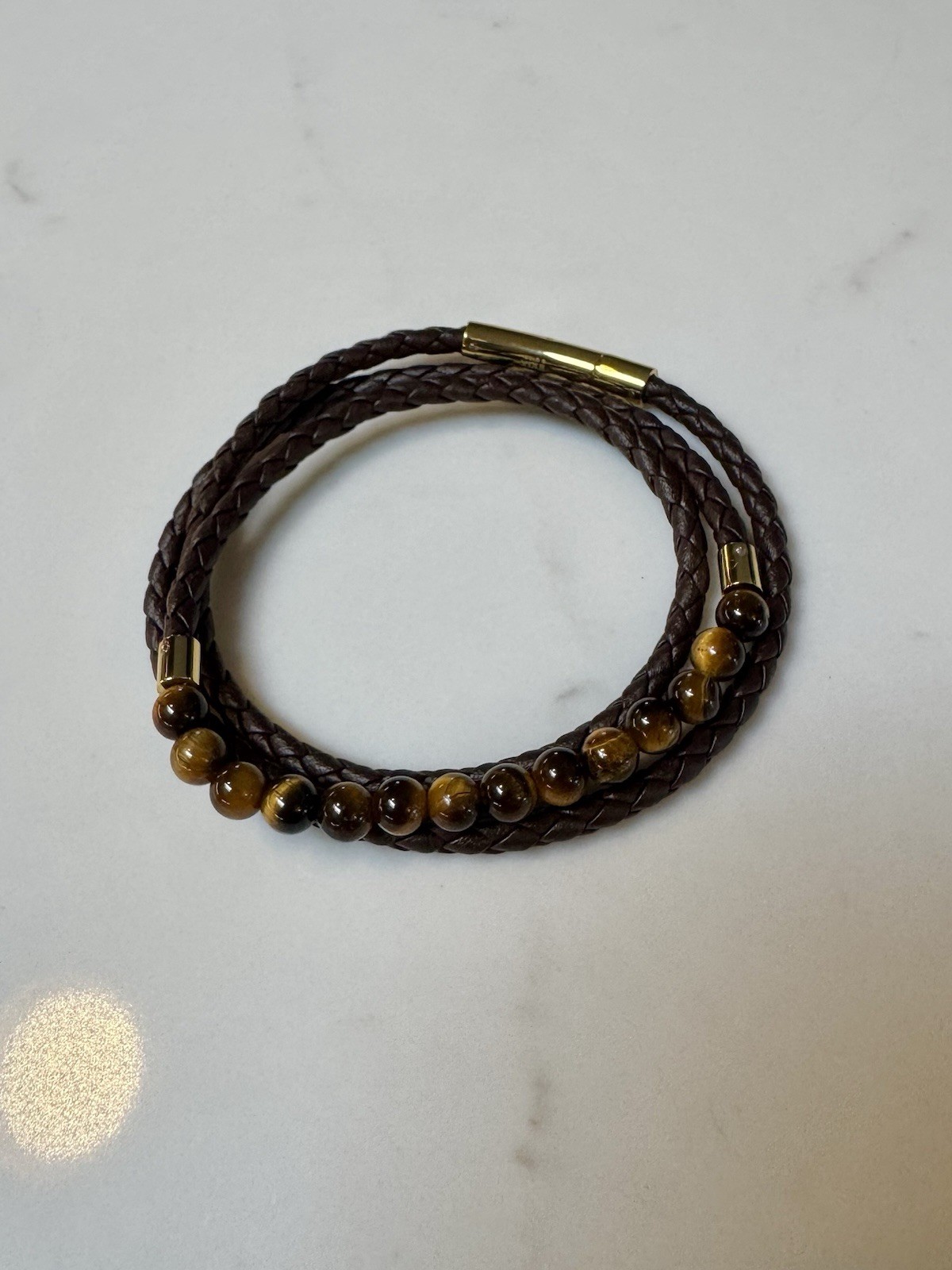 Shane Co. Men’s 8.5” Tiger Eye Leather Wrap Bracelet