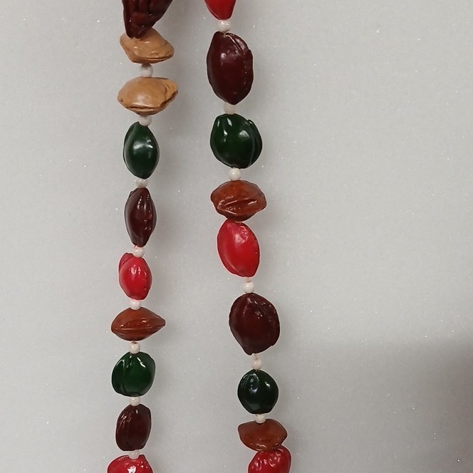 All Natural Seeds Necklace 23″ Strand Brown Red Green Laquared No Stone