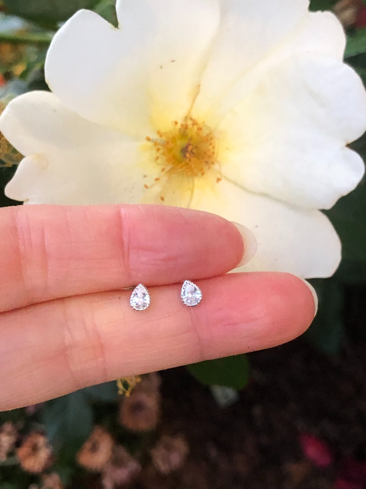 925 Sterling Silver CZ Teardrop Stud Earrings Women Girls Dainty Studs 4.5mm