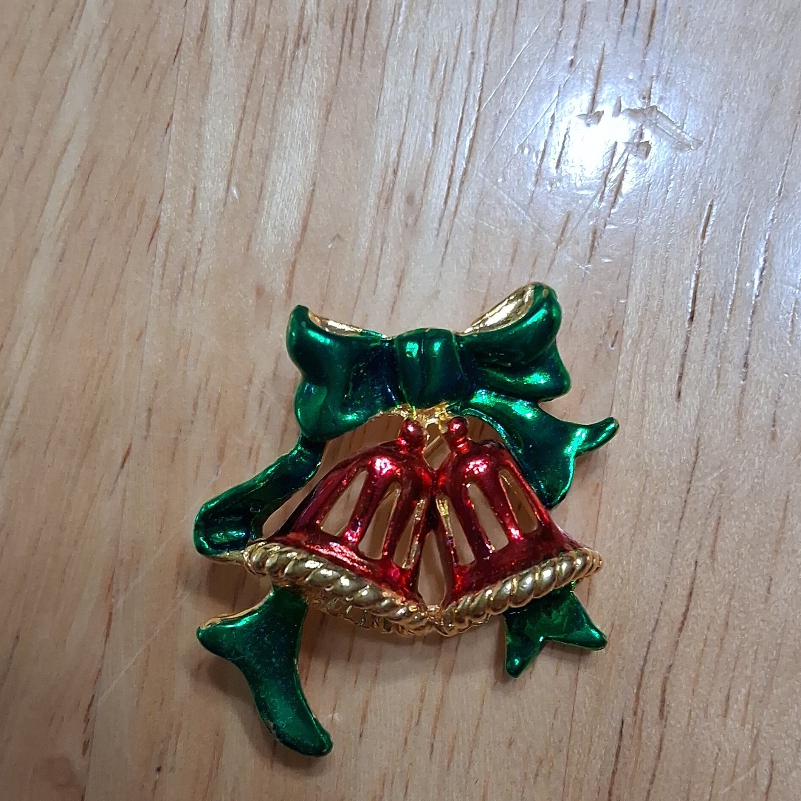 Lot of 5 Christmas Enamel Rhinestone Dangling Brooch Pins Tree Wreath Bells