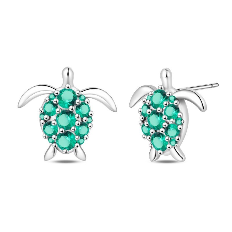 PANDACH 925 Sterling Silver Green Turtle Stud Earrings Women Girls Jewelry Gifts