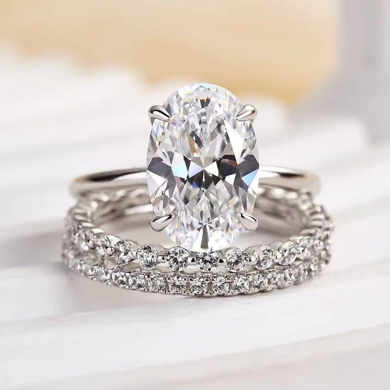 ONE SET 3 PCS Women 18k Gold Plated Sparkling CZ Oval Band Ring Engagement