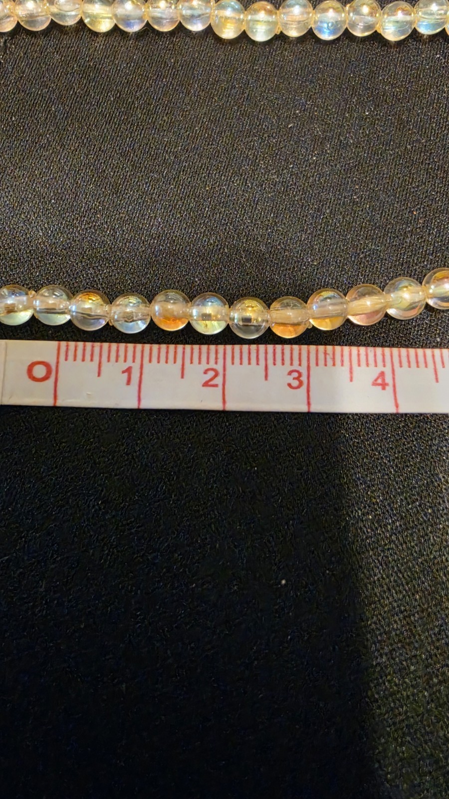 Vtg 60″ Long Iridescent Glass Bead Necklace 4.5mm Flapper Opera Strand Yellow AB