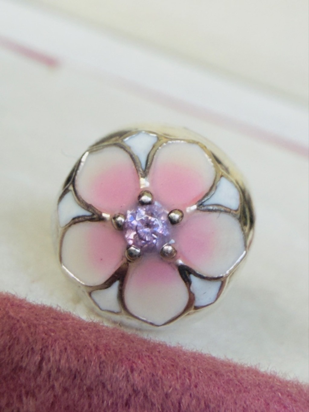Pandora Sterling Silver Magnolia Bloom Whit Enamel & Pink CZ Clip Charm