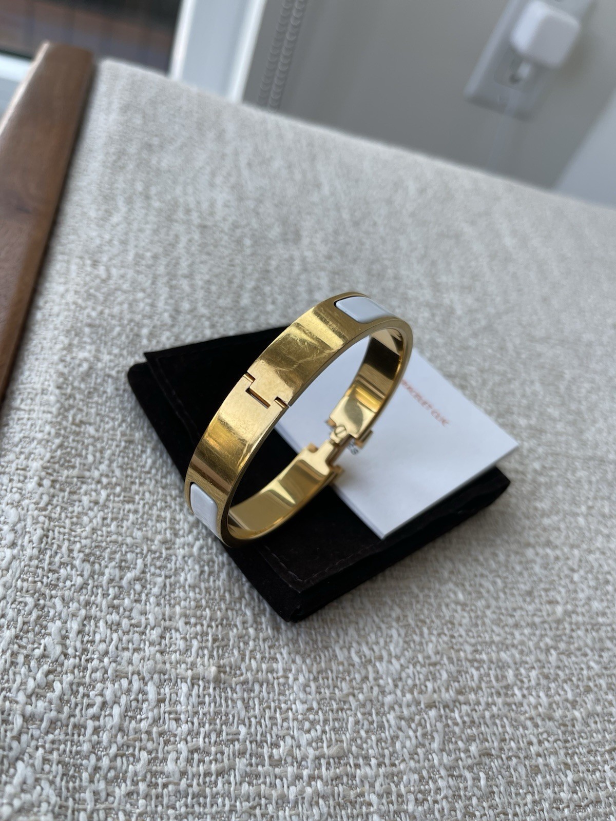 Hermes Clic H Bracelet White & Gold GM Authentic