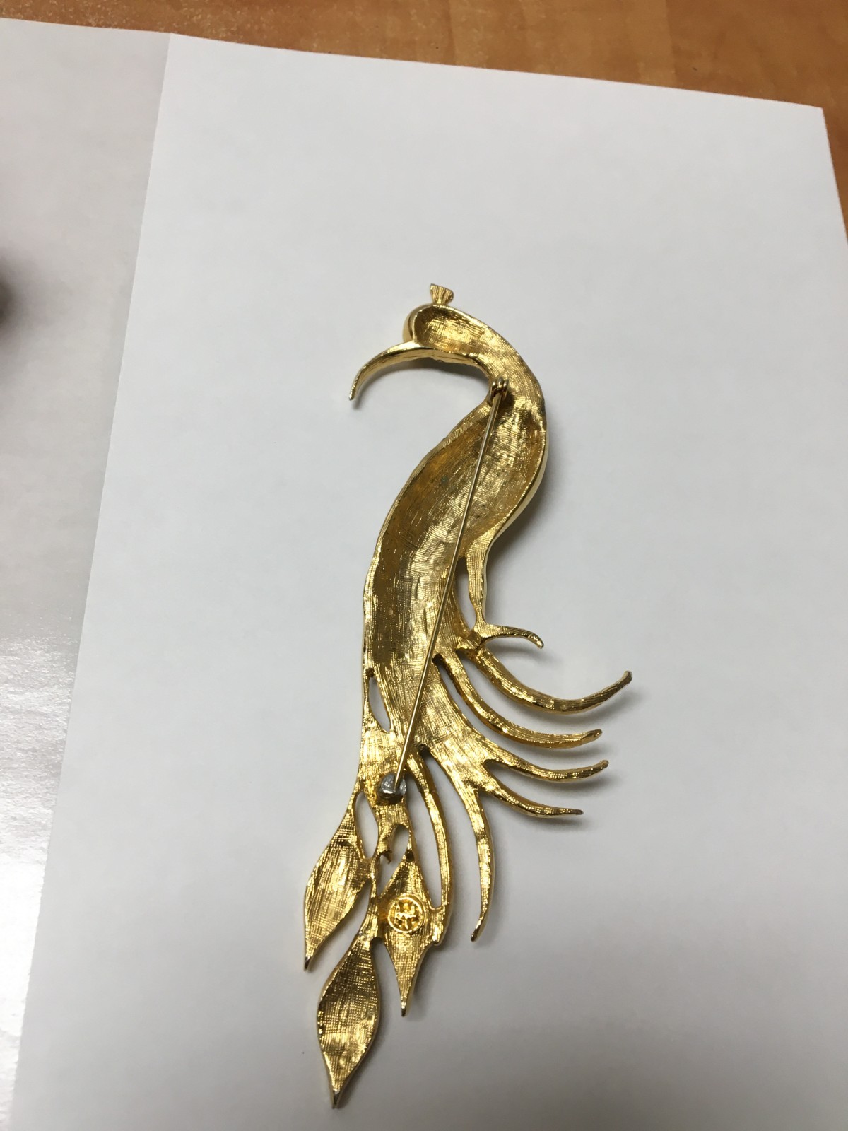 Peacock Brooch Gold Tone Enamel Green Blue Red Rhinestones Elegant Bird Pin 5″