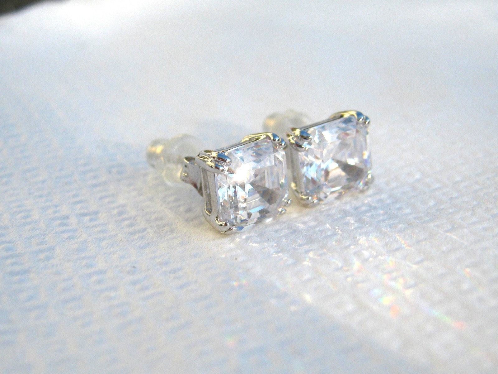 4 Ct Sterling Silver .925 Cubic Zirconia Asscher Cut Studs 7mm Square Princess