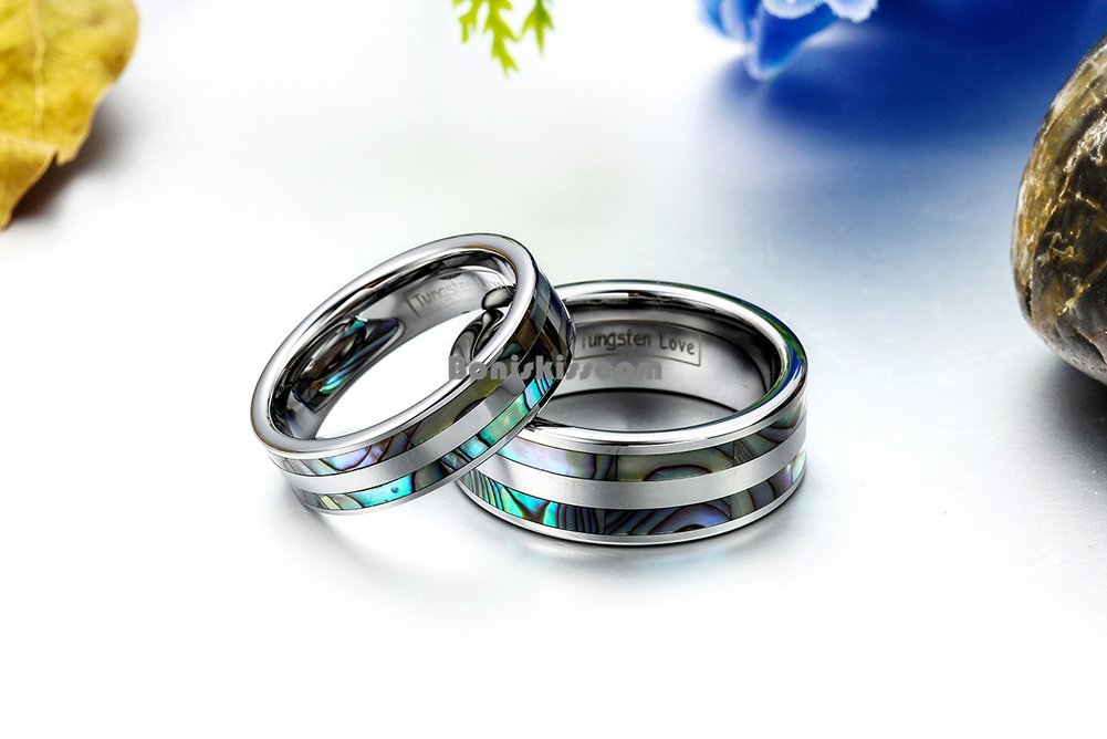 Tungsten Carbide Abalone Shell Stripe Men’s Women’s Ring Couple’s Wedding Band