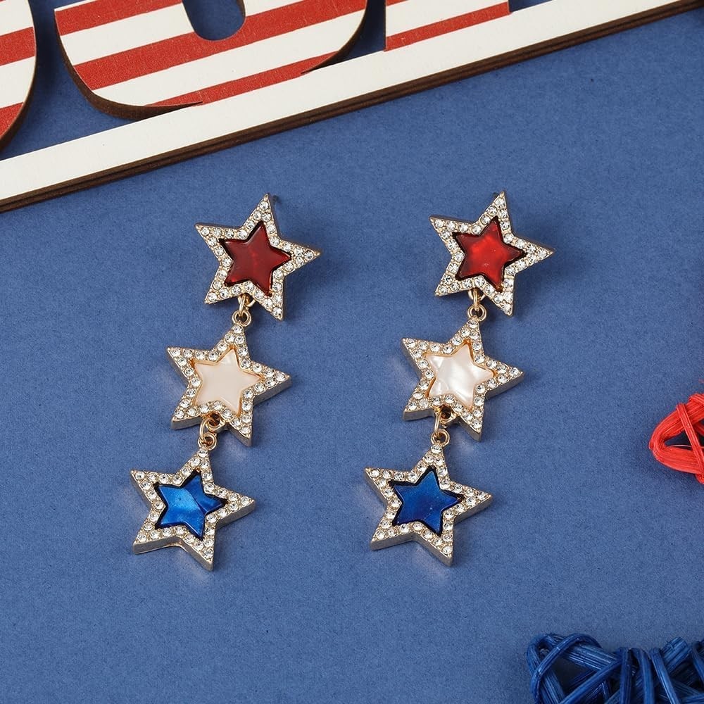 Americana Star Dangle Earrings | Lightweight Patriotic Jewelry for Any Occasion