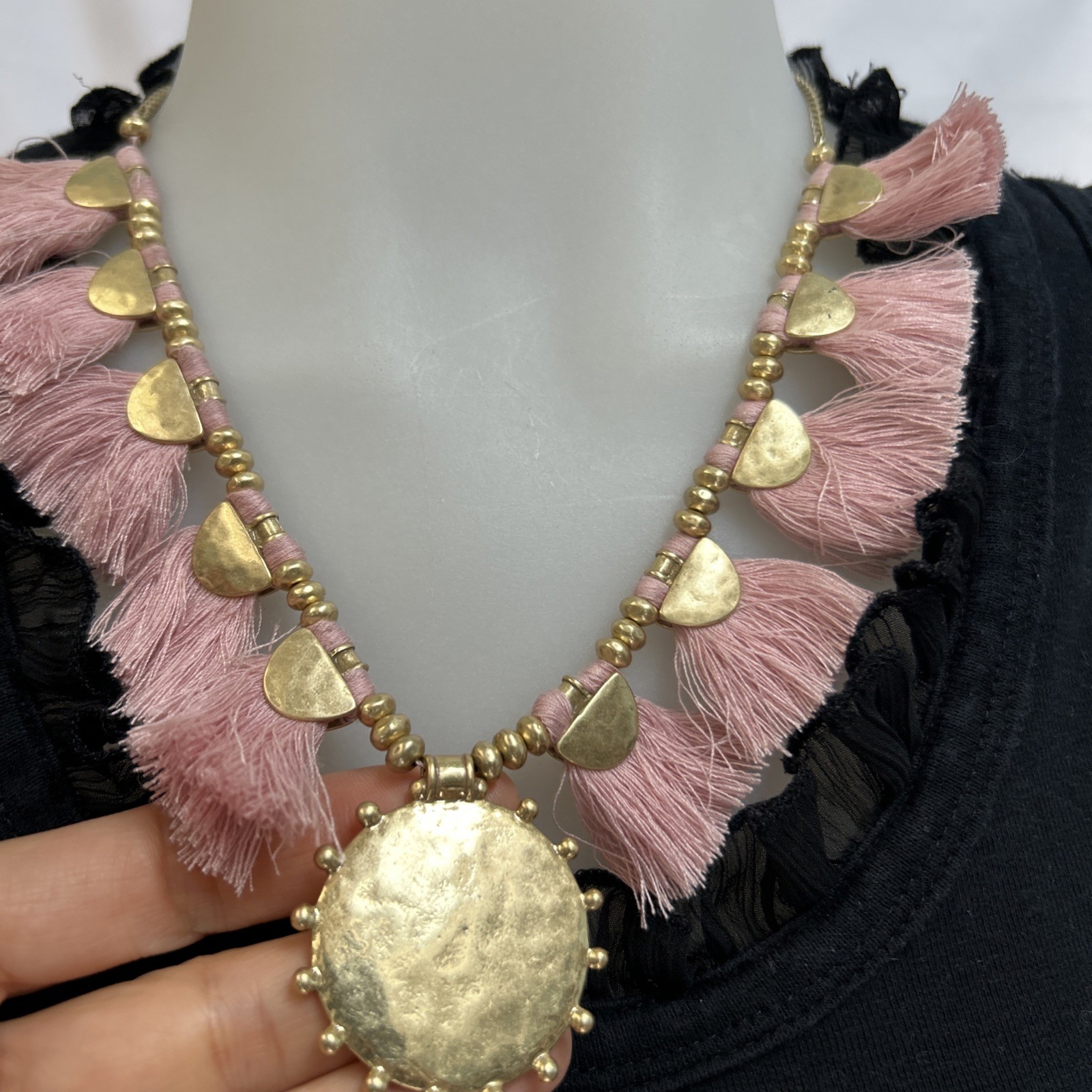 Lucky Brand Pink & Gold Tassel Necklace Reversible
