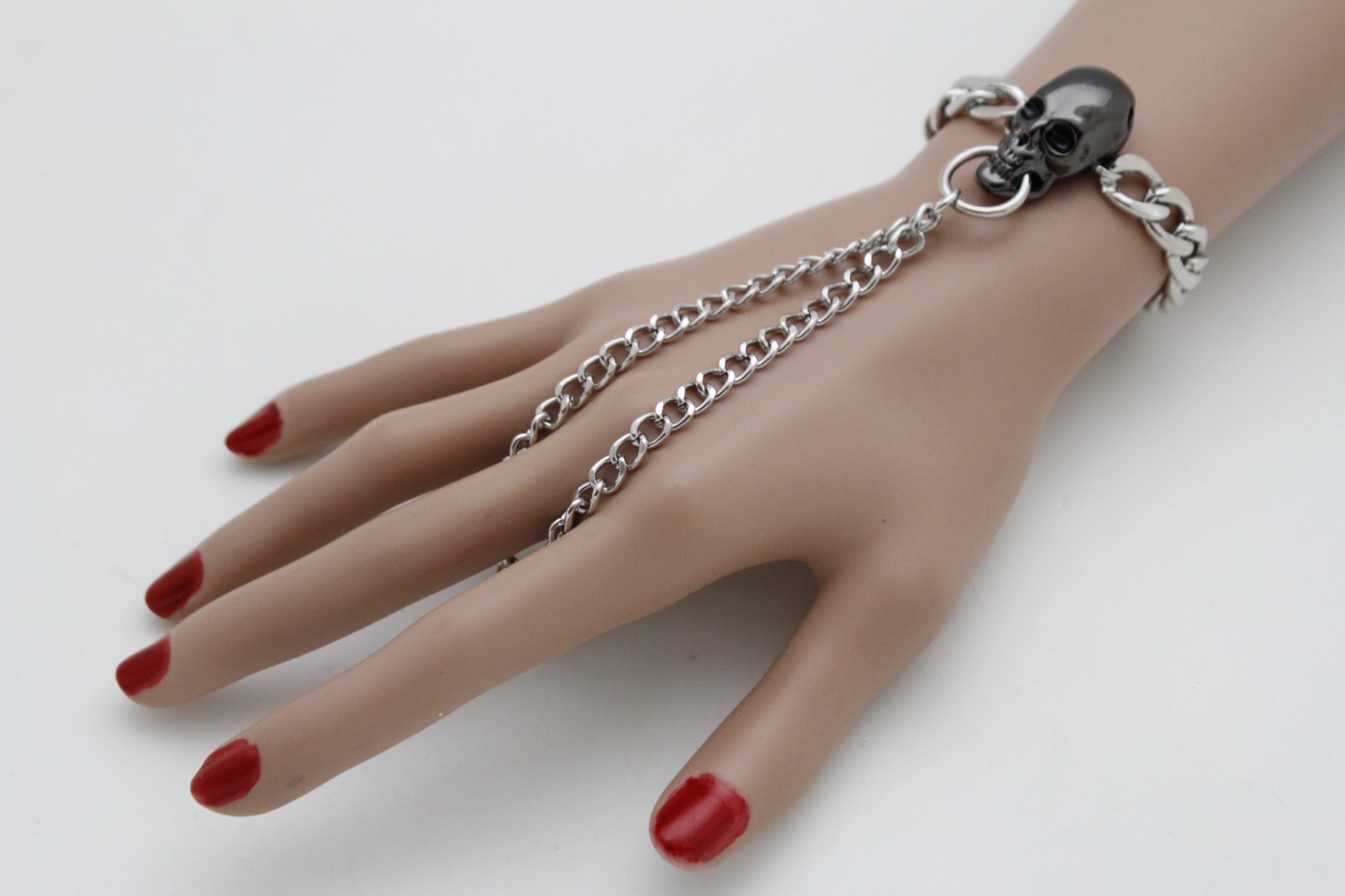 Hot Women Silver Metal Hand Chain Skull Bracelet Biker Punk Rock Fashion Jewelry