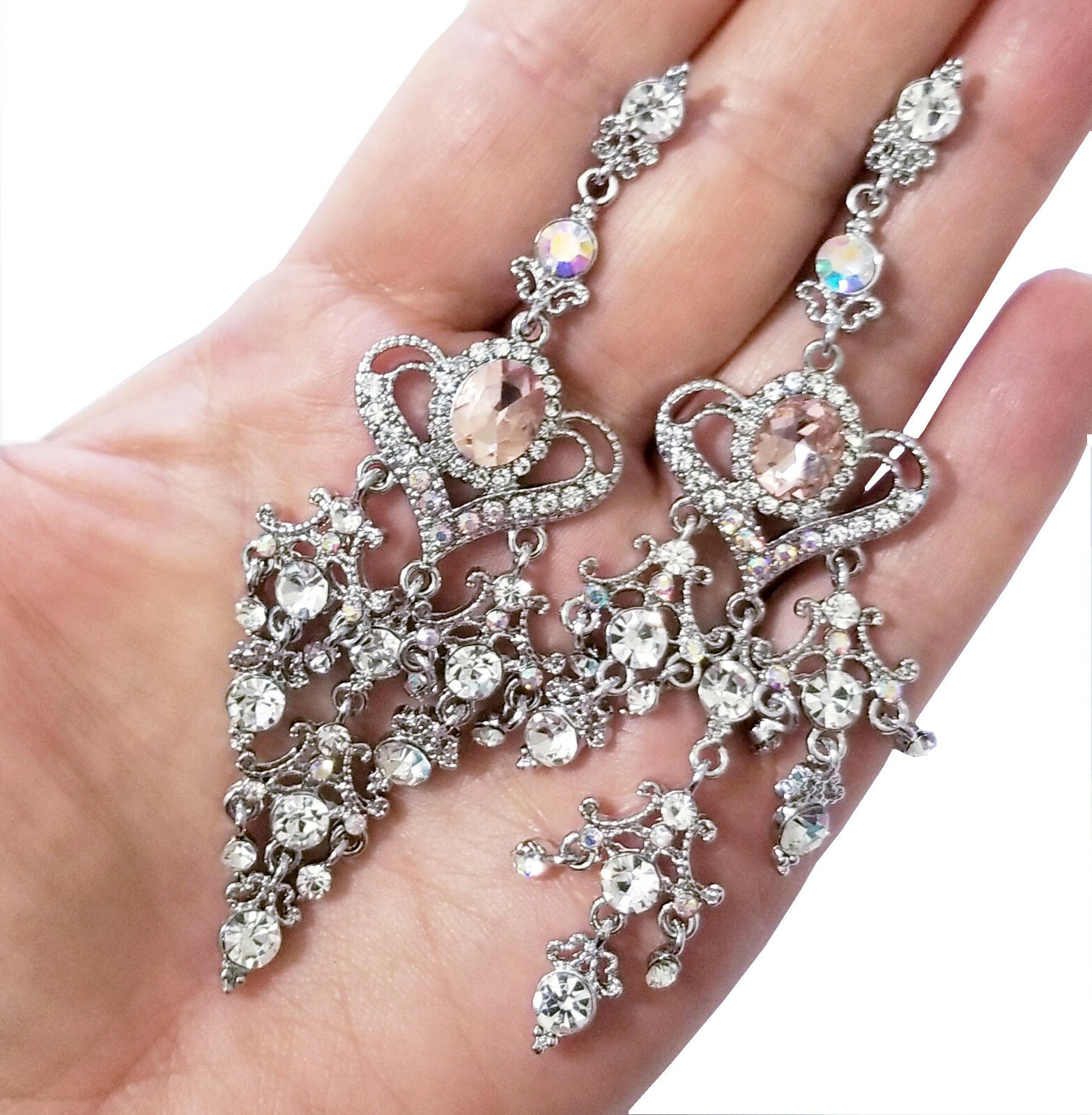 Chandelier Drop Earrings, 4 Inch Bridesmaid Earrings, Prom Pageant Jewelry