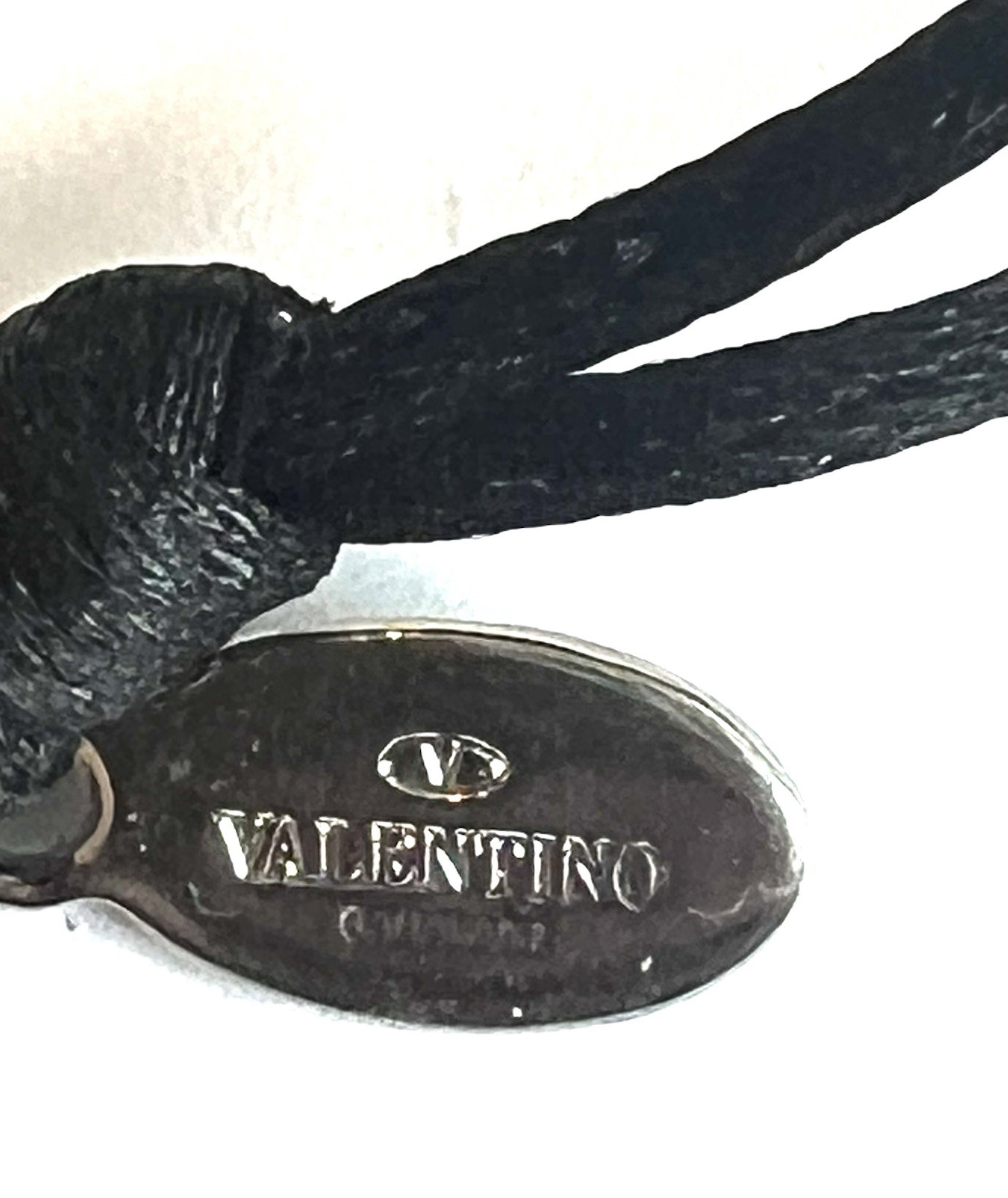 Valentino Garavani VLogo Signature Black Cord Bracelet Silver Tone NWT New Tag