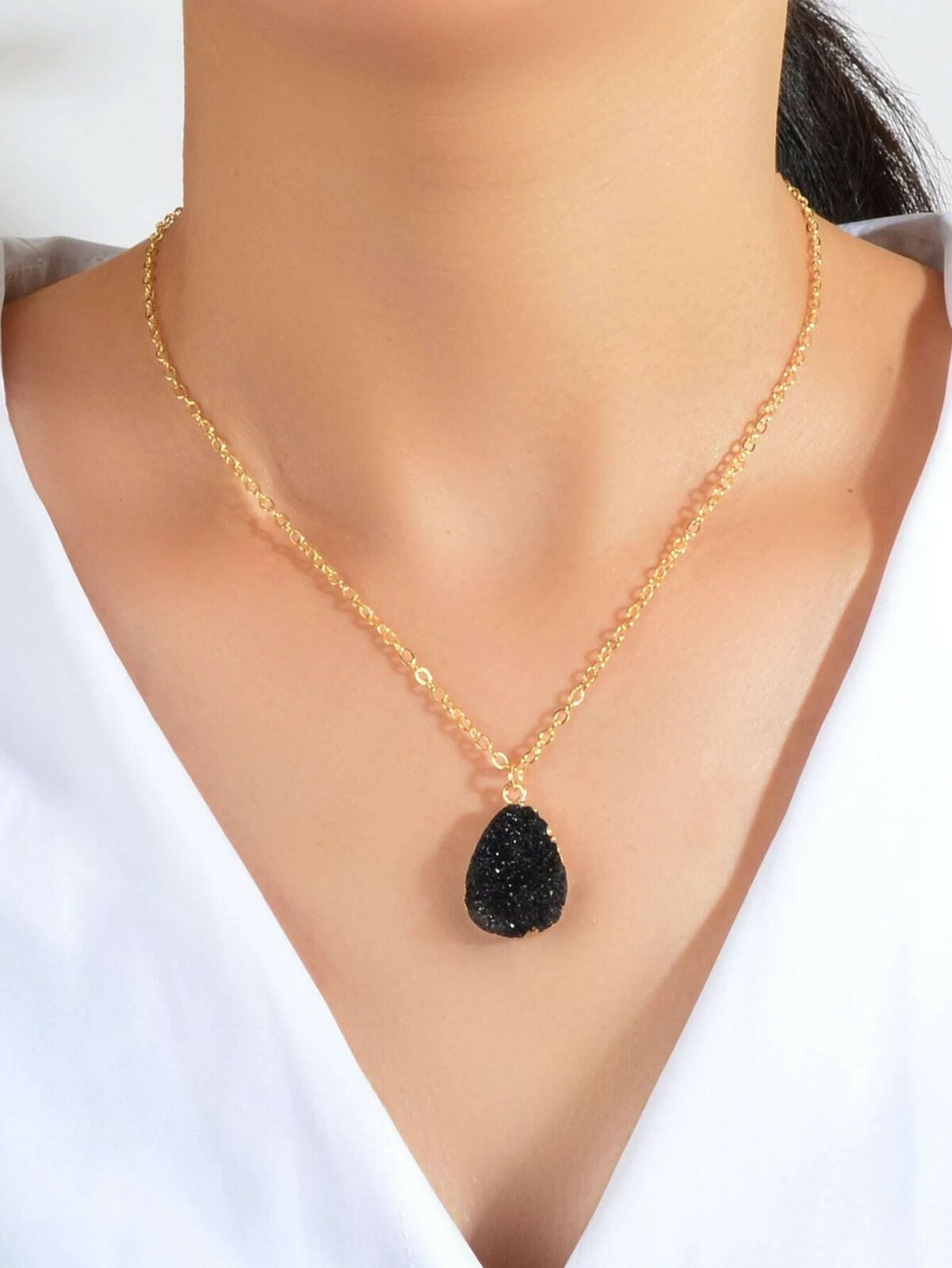 Boho Chic Gold Chain Colorful Stone Resin Water Drop Pendant Ethnic Necklace