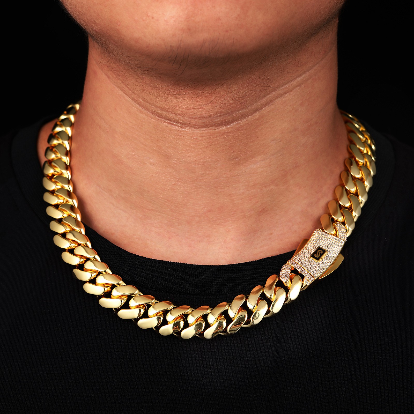 Hip Hop Glossy Miami Cuban Chain Necklace Bracelet 18K Real Gold Plated Jewelry
