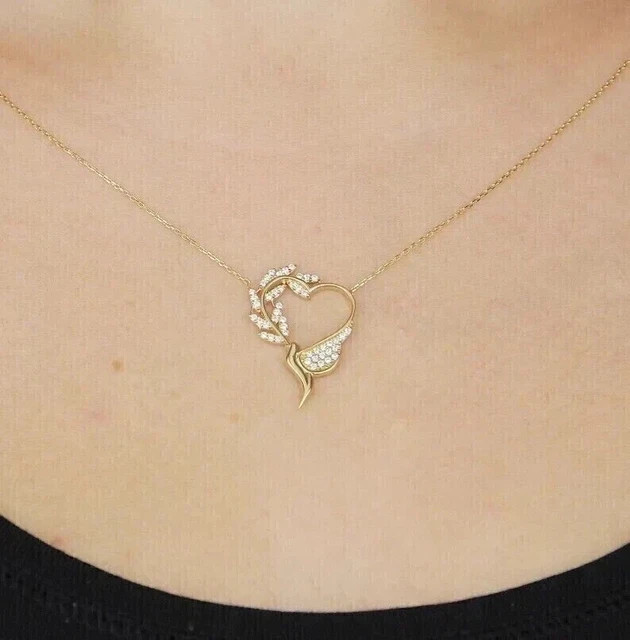 Simulated Diamond Round Cut Womens Stunning Pendant Chain 14K Yellow Gold Plated
