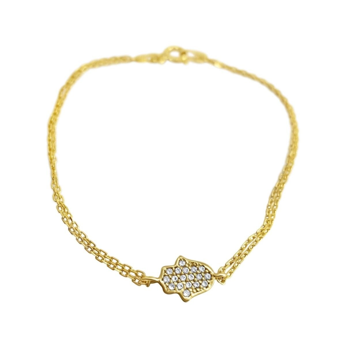 925 Silver Hamsa Bracelet CZ Yellow Gold Plated Adjustable Chain