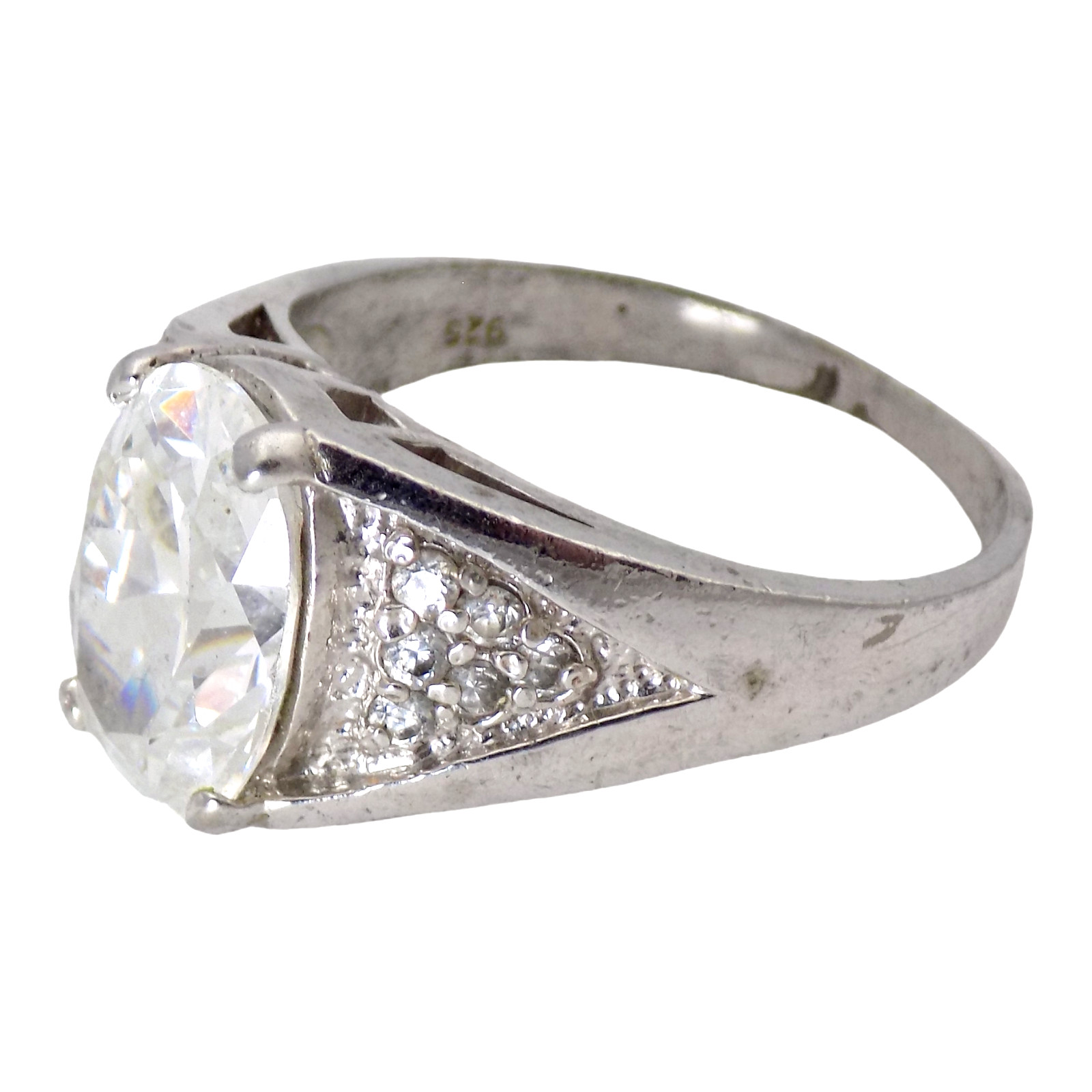 STERLING SILVER & LARGE 14 X 10MM OVAL CUT CZ SIZE:13.25 RING 9.1GR #3360