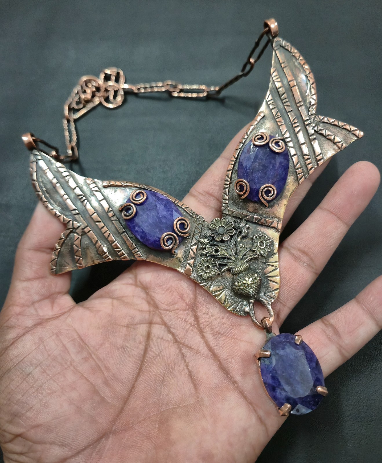 Blue Sapphire Necklace Gemstone Jewelry Solid Copper Wire Wrap Gift Necklace