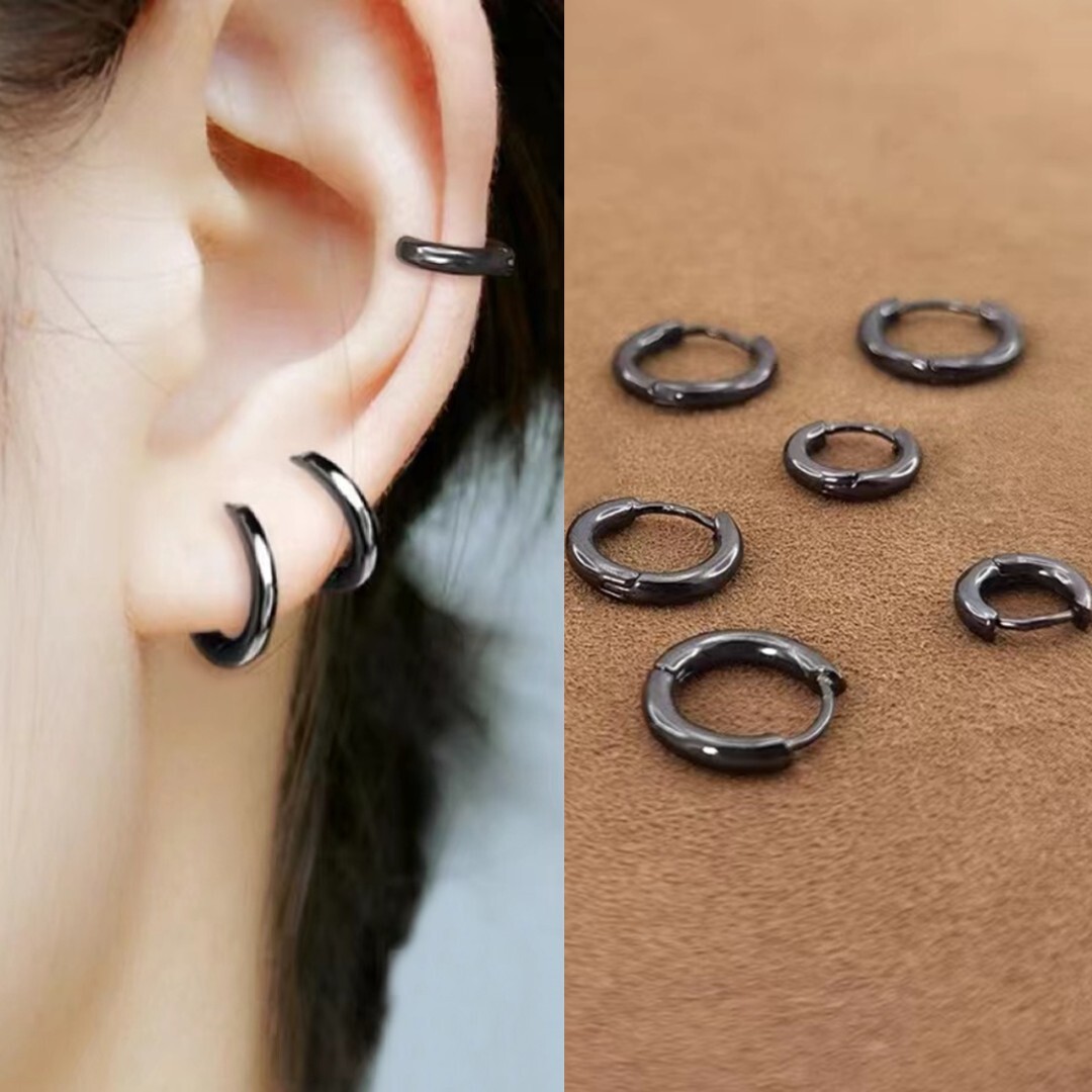 Surgical Steel Small Round Huggie Hoop Earrings Trendy Jewelry Gift For Her/Him