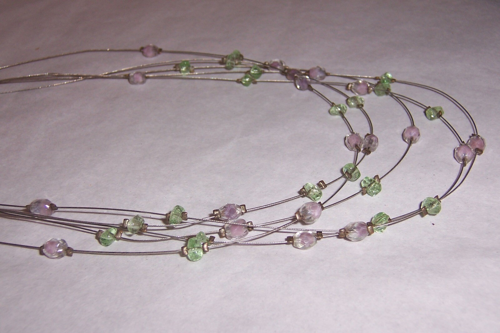 5 Strand Wire Necklace with Acrylic Beads – Adjustable to 18″ – No Mark #N441