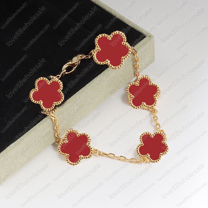 Women Four-Leaf Clover Bracelet Charm Mother-of-Pearl 18K Gold Designer Jewelry