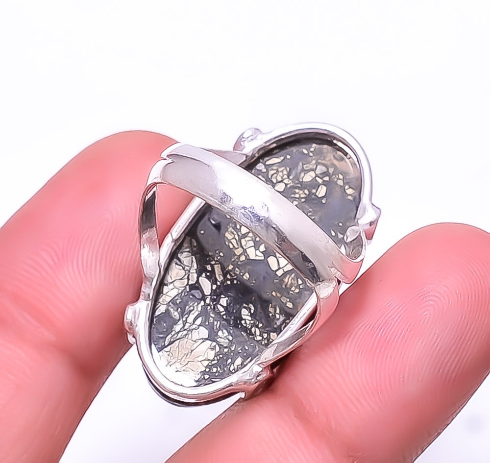 Natural Marcasite Solitaire 925 Sterling Silver Ring s.8.5 R88, Christmas Gift