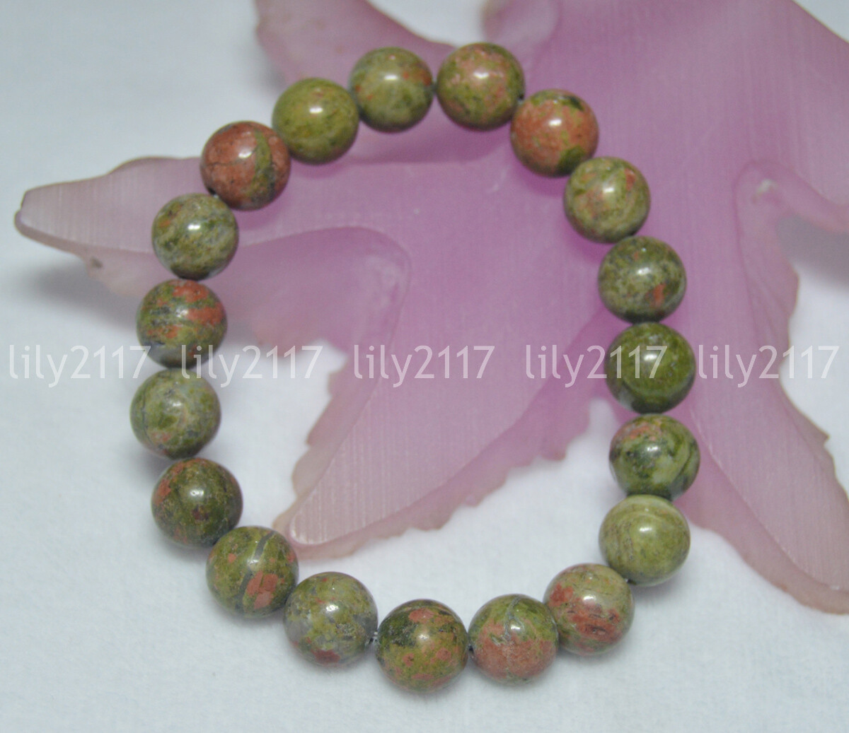 Natural Unakite Bracelet Green Round Multicolor Gems Beads 4-12mm Elasticity